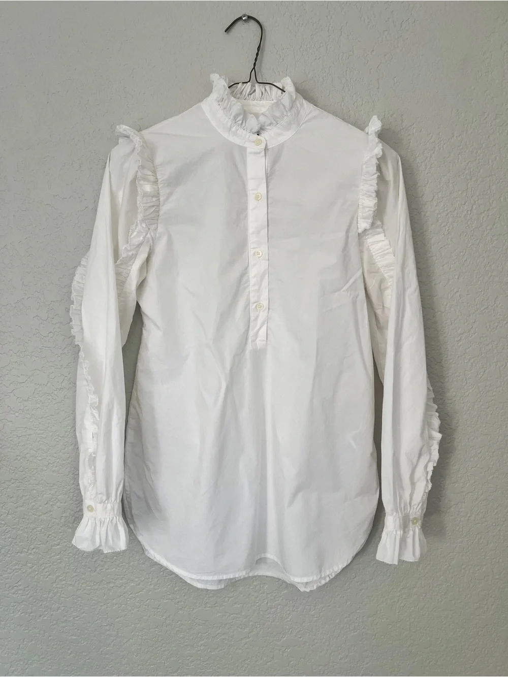 J. Crew White Ruffle-Trim Button Front Shirt - Picture 1 of 12